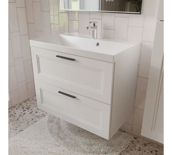 Изображение товара Тумба с раковиной для ванной Mebelvann Arcadia 80 см подвесная белая 2 ящика ARC10802900301A