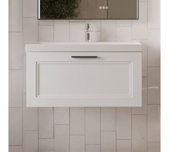 Изображение товара Тумба с раковиной для ванной Mebelvann Arcadia 80 см подвесная белая 1 ящик ARC10801900301A