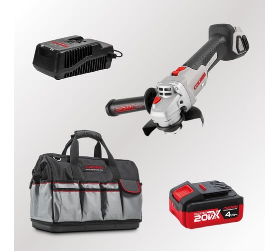 Изображение товара Угловая шлифовальная машина аккумуляторная Crown BL CT23001-125HX, 1 АКБ, ЗУ, сумка CT23001-125HX-4-4