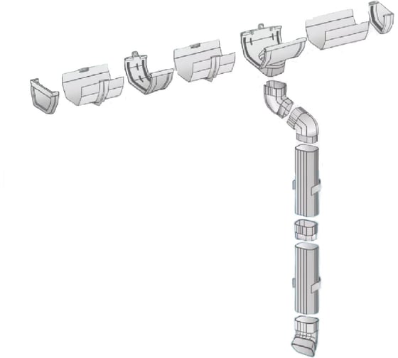 Изображение товара Комплект (набор) водосточной системы IMPLAST U110/67, 110 мм желоб, 67 мм труба, на 6.5 метра крыши, белый 6,5U-3W