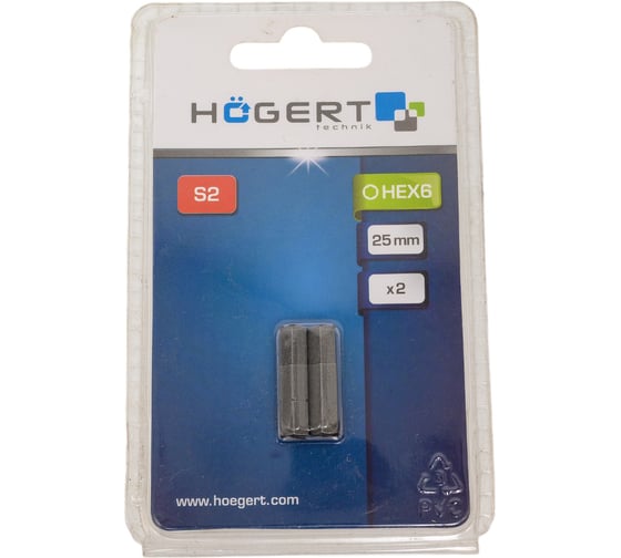 Изображение товара Биты (2 шт; HEX 6; 25 мм) HOEGERT TECHNIK HT1S346
