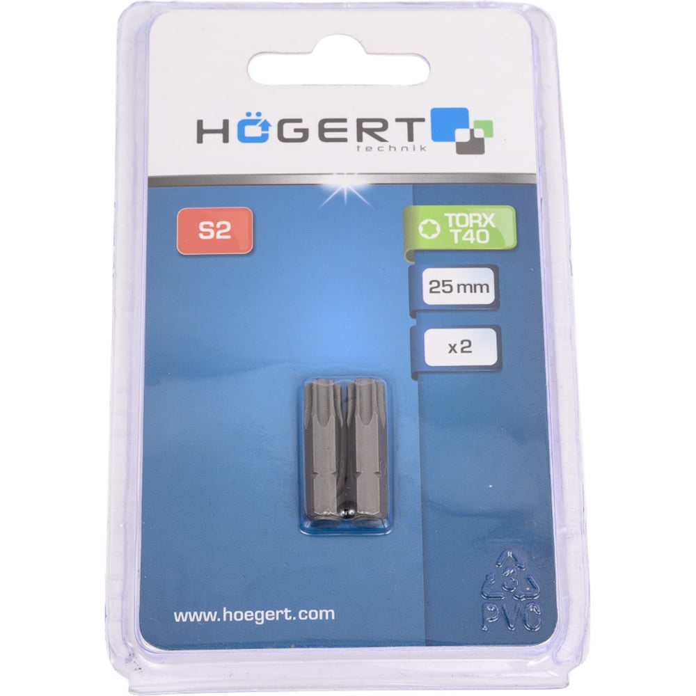 Изображение товара Биты TORX 40 2 шт 25 мм из стали S2 HOEGERT TECHNIK HT1S367