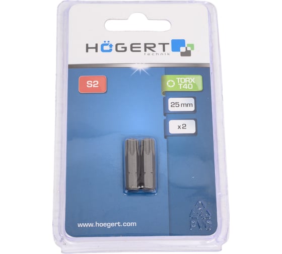 Изображение товара Биты (2 шт; TORX 40; 25 мм; сталь S2) HOEGERT TECHNIK HT1S367