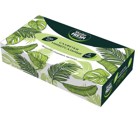 Изображение товара Салфетки бумажные Master Fresh Non-stop двухслойные, в коробке, 100 шт, белые 274461
