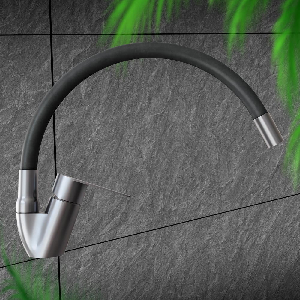 Изображение товара Смеситель для кухни ZARATSU Тип 2 с гибким изливом черный и нержавеющая сталь