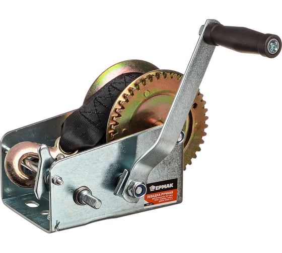 Изображение товара Лебедка ручная шестеренчатая ЕРМАК TRT 1301S (трос - ремень) 1360кг, длина троса 8м 737-023