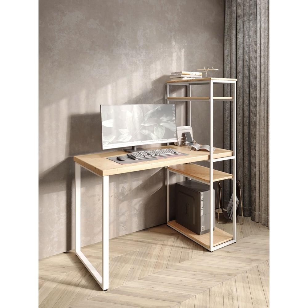 Изображение товара Письменный стол-стеллаж Solarius Loft 120x60 см металлический с полками и массивом сосны