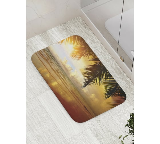 Изображение товара Коврик противоскользящий JoyArty "Рассвет на пляже у пальмы" для ванной, сауны, бассейна, bath_10050