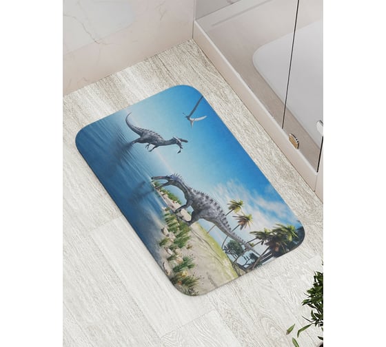 Изображение товара Коврик противоскользящий JoyArty "Динозавры на рыбалке" для ванной, сауны, бассейна, bath_12663