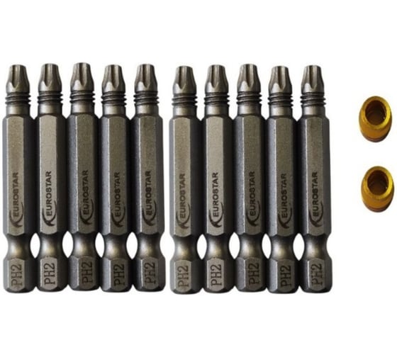 Изображение товара Набор магнитных бит EUROSTAR T20x49 10 шт. + 2 ограничителя АГ50059