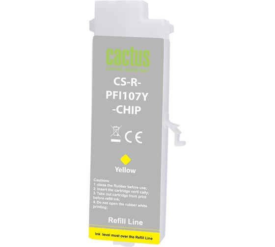 Изображение товара Картридж ПЗК струйный CACTUS CS-R-PFI107Y-CHIP желтый, 260мл, для Canon imageProGRAF iPF670/680/685/ 2103191