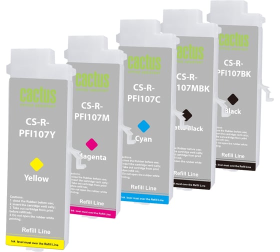 Изображение товара Картридж ПЗК струйный CACTUS CS-R-PFI107SET набор 5шт.упак. для Canon imageProGRAF iPF670/680/685/77 2103166