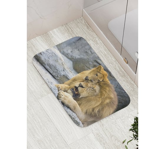 Изображение товара Коврик противоскользящий JoyArty "Львиные игры" для ванной, сауны, бассейна, bath_12717