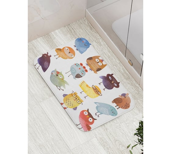 Изображение товара Коврик противоскользящий JoyArty "Разные совы" для ванной, сауны, бассейна, bath_18514