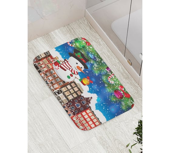Изображение товара Коврик противоскользящий JoyArty "Новогодний снеговик" для ванной, сауны, бассейна, bath_20302