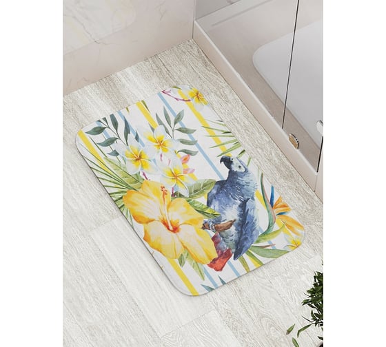 Изображение товара Коврик противоскользящий JoyArty "Попугай в цветах" для ванной, сауны, бассейна, bath_14972
