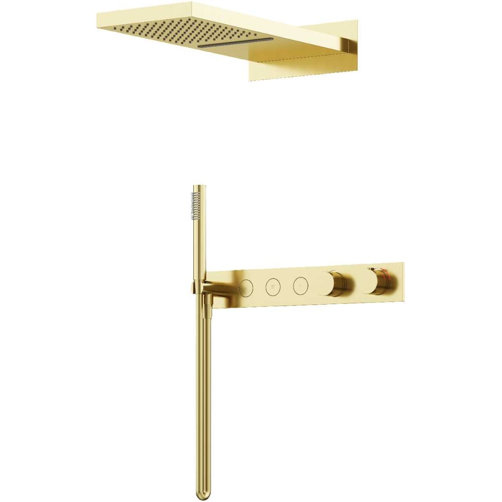 Изображение товара Душевой комплект с термостатом Sancos Linn, брашированное золото, PVD покрытие
