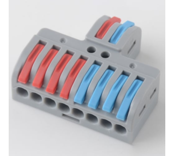 Изображение товара Клемма REXANT СМК 2x4 проходная, разветвительная, 2 полюса, с монтажной площадкой, 1 ввод, 4 вывода на полюс, блистер 5 шт/уп 07-5231-5