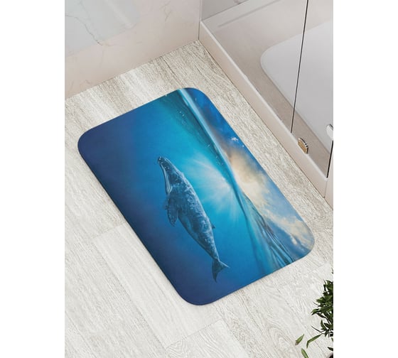 Изображение товара Коврик противоскользящий JoyArty "Задумчивый кит" для ванной, сауны, бассейна, bath_11898