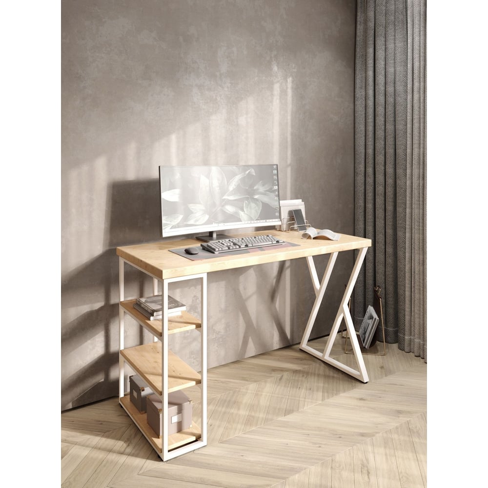 Изображение товара Стол письменный Solarius Loft 100x60 см с тумбой и полками офисный дизайн