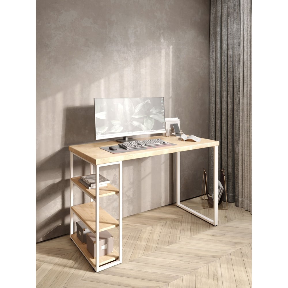 Изображение товара Стол письменный Solarius Loft 140x60 см с тремя полками и металлическими ногами