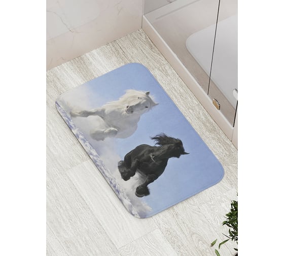 Изображение товара Коврик противоскользящий JoyArty "Черная и белая лошадь" для ванной, сауны, бассейна, bath_16137