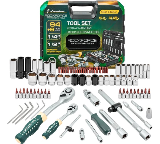 Изображение товара Набор инструментов Rockforce 94+6 предметов 1/4 1/2 6 граней RF-4941-5 GOLD(62162)