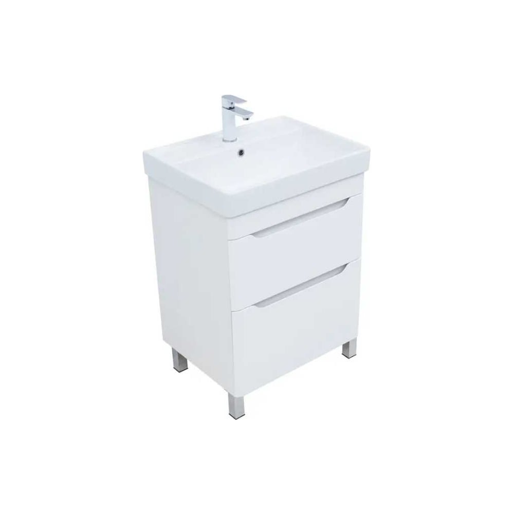 Изображение товара Тумба Logan TWIN 60 напольная белый сатин с ящиками для стиральной машины