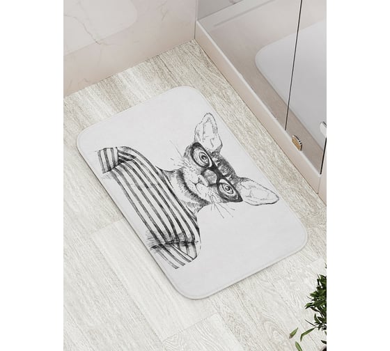 Изображение товара Коврик противоскользящий JoyArty "Кот интеллектуал" для ванной, сауны, бассейна, bath_15575