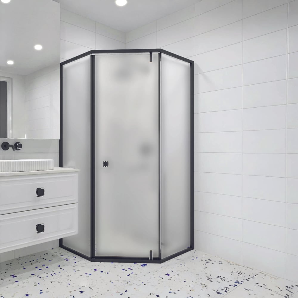 Изображение товара Душевой уголок RGW 100х100х195 трапеция черный матовый стекло нержавеющая сталь