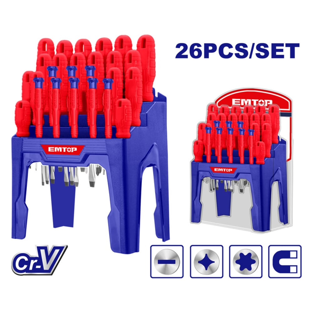 Изображение товара Набор отверток emtop 26шт ESST2601 с намагниченным наконечником