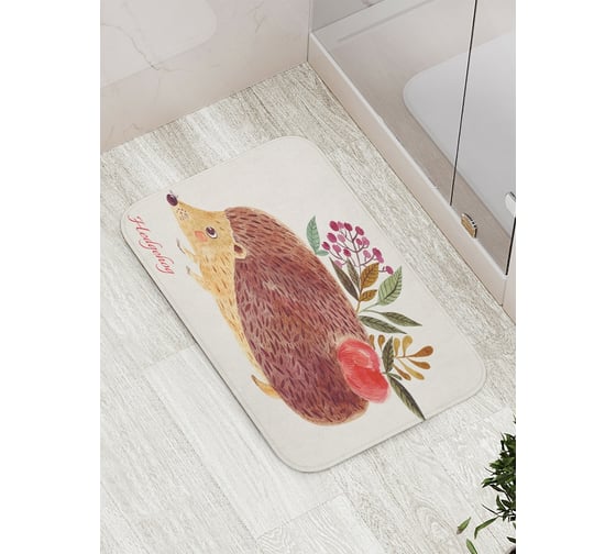 Изображение товара Коврик противоскользящий JoyArty "Ежик с яблоком" для ванной, сауны, бассейна, bath_31293
