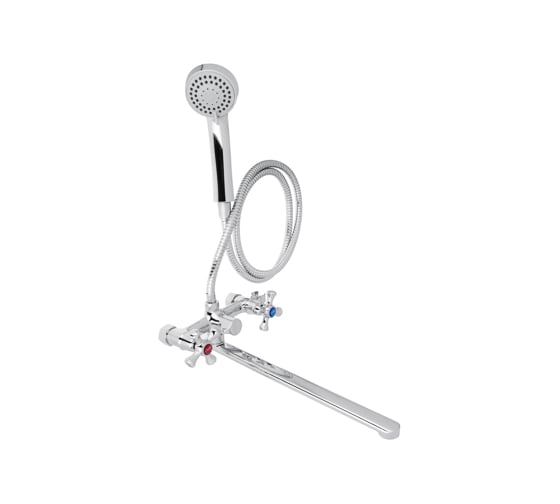 Изображение товара Смеситель для ванны RAIN Нефрит прямой излив 35 см., керамическая кран-букса 1/2, душевой набор, латунь, хром 561-310