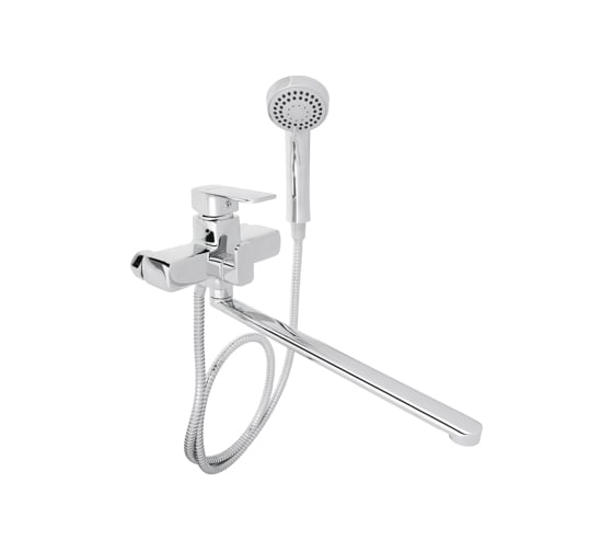 Изображение товара Смеситель для ванны RAIN Кремний прямой излив 35 см., душевой набор, картридж 35 мм., латунь, хром 561-309