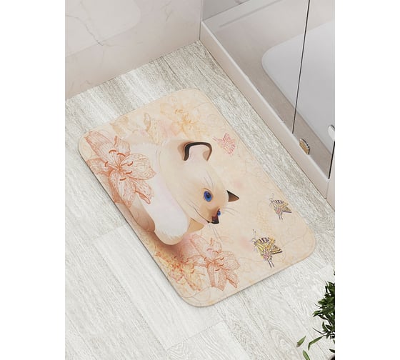 Изображение товара Коврик противоскользящий JoyArty "Котик ловящий бабочек" для ванной, сауны, бассейна, bath_13588