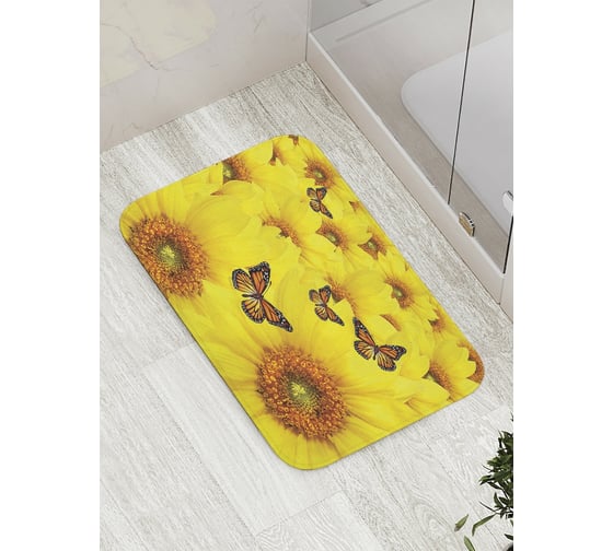 Изображение товара Коврик противоскользящий JoyArty "Бабочки на цветах" для ванной, сауны, бассейна, bath_9861