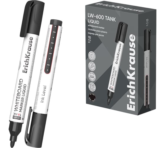 Изображение товара Маркер стираемый для доски с жидкими чернилами ОФИСМАГ ERICH KRAUSE LW-600 Tank Liquid, 10 шт ЧЕРНЫЙ, 2,5 мм, 48774 152661