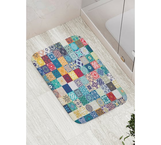 Изображение товара Коврик противоскользящий JoyArty "Плитка с цветочными узорами" для ванной, сауны, бассейна, bath_17019