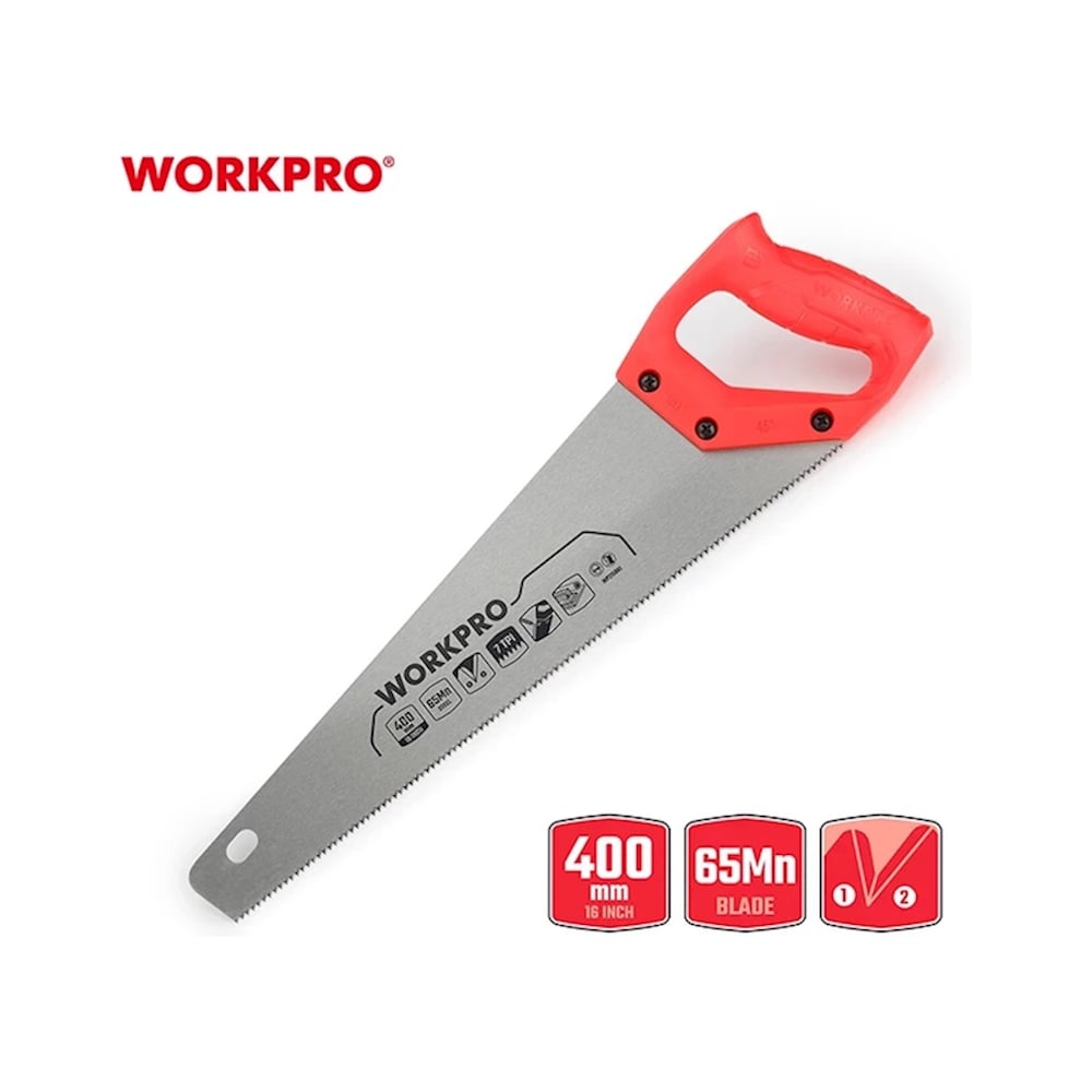 Изображение товара Ножовка по дереву WORKPRO 400 мм WP215001 для распила дерева и гипсокартона