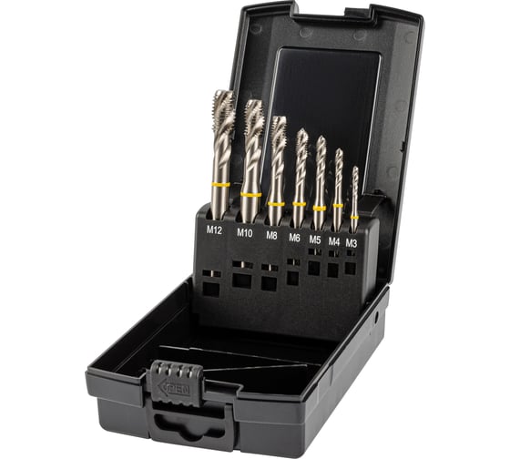 Изображение товара Набор метчиков машинных ZALTAR YELLOW RING HSS-E, DIN 371/376, Тип C (35 RSP), 7 предметов, M3-12 ZA-05117