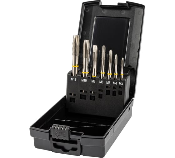 Изображение товара Набор метчиков машинных ZALTAR YELLOW RING HSS-E, DIN 371/376, Тип B, 7 предметов, M3 -M12 ZA-05112