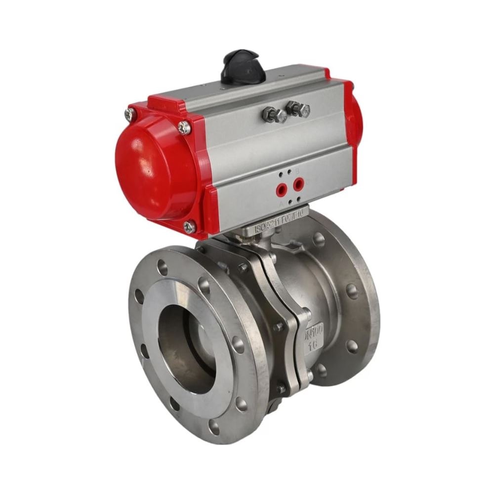 Изображение товара Кран шаровой полнопроходной DN100 Ду250 Ру16 с пневмоприводом из нержавеющей стали