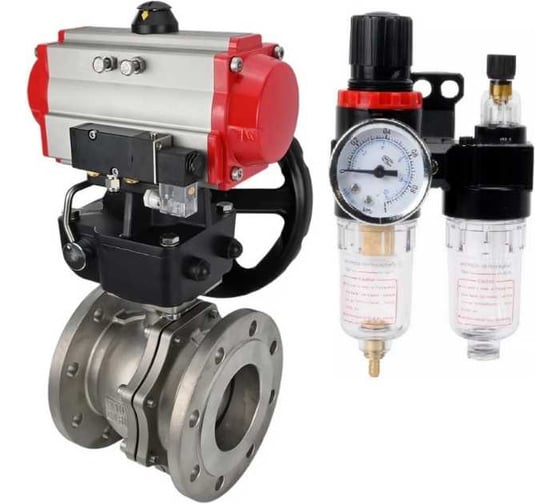 Изображение товара Кран шаровой DN.ru 316-316-PTFE-F-ISO-R Ду250 Ру16, пневмопривод, пневмораспределитель, редуктор, БПВ D160-60841