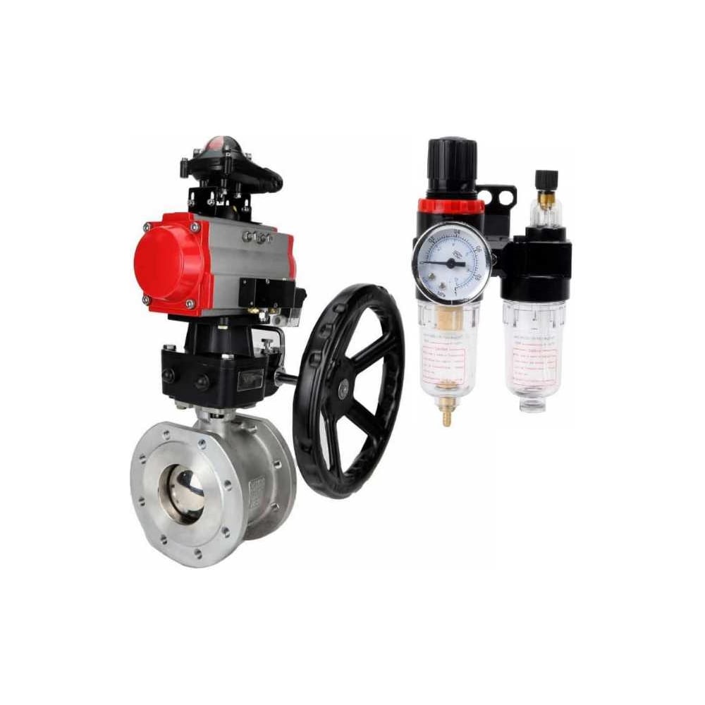 Изображение товара Кран шаровой DN.ru 316-316-PTFE-F-ISO-R Ду250 Ру16 с пневмоприводом и разборным корпусом