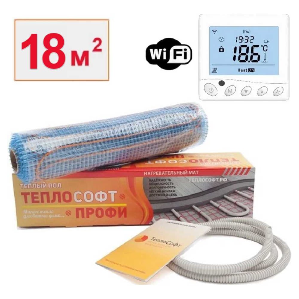 Изображение товара Нагревательный мат Профи 18м.кв. 2700 Вт с wi-f терморегулятором ТеплоСофт