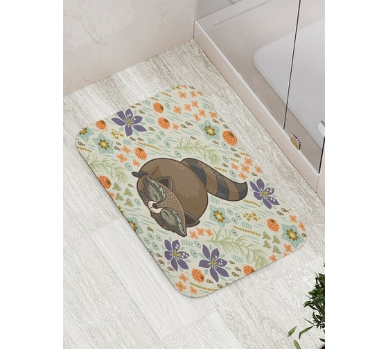 Изображение товара Коврик противоскользящий JoyArty "Милый енот" для ванной, сауны, бассейна, bath_75035