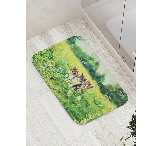 Изображение товара Коврик противоскользящий JoyArty "Котята с пузырями" для ванной, сауны, бассейна, bath_6569
