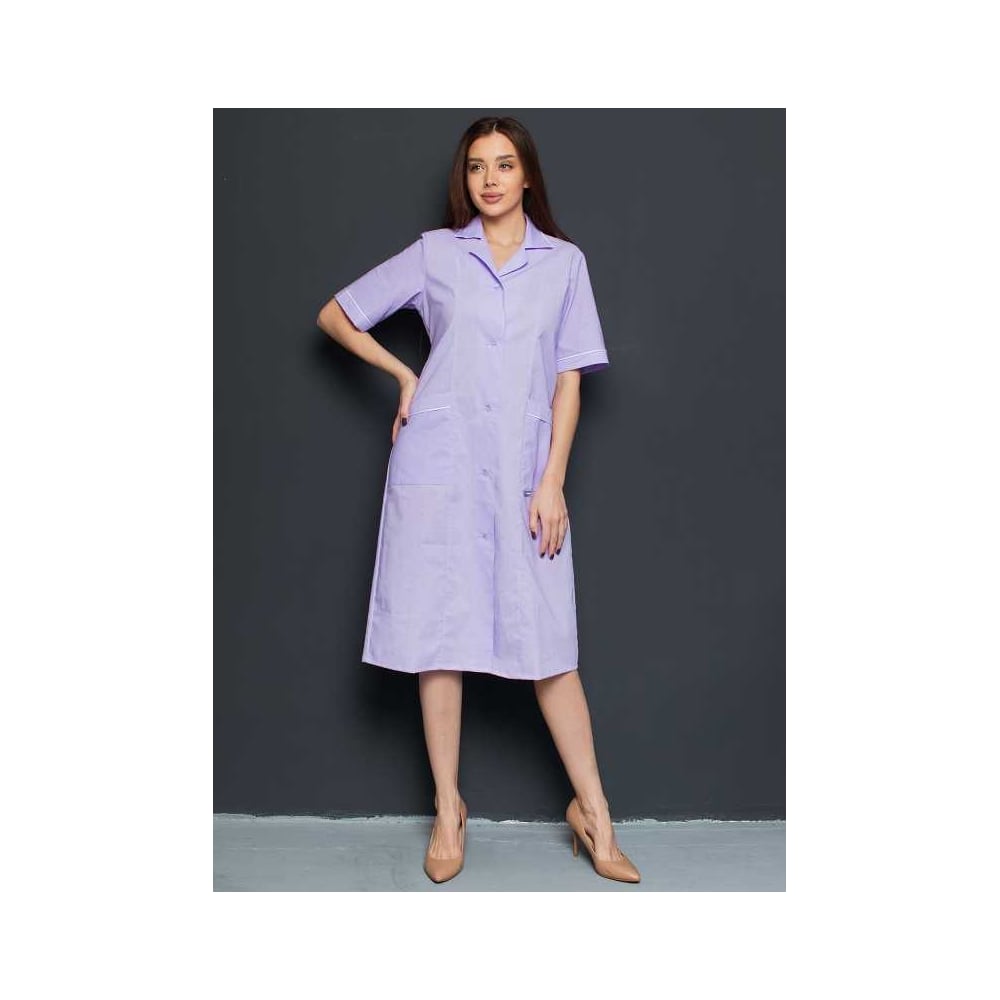 Изображение товара Халат женский сиреневый из 100% хлопка с пуговицами Размер 52-54 Изображение товара Халат женский сиреневый из 100% хлопка с пуговицами Размер 52-54