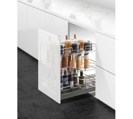 Изображение товара Выдвижная многофункциональная корзина Mebax 3 уровня, (хром. железо) модуль 400мм, 460х360х510, 00-00003295