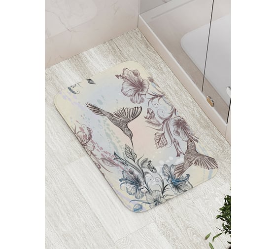 Изображение товара Коврик противоскользящий JoyArty "Райский сад для колибри" для ванной, сауны, бассейна, bath_17110
